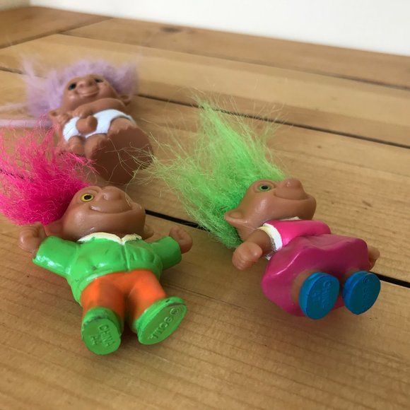 Blue Eye Baby Troll TNT Set of 3 Plastic Figures 1992 SOMA Pink Green Lilac Hair - Picture 5 of 11